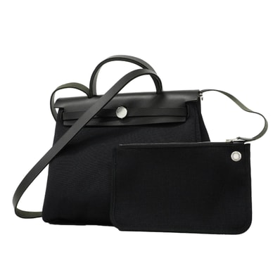 【6fa0334-k】エルメス ハンドバッグ エールバッグジップPM トワルオフィシエ ブラック シルバー金具 W刻印 2wayバッグ【中古】レディース