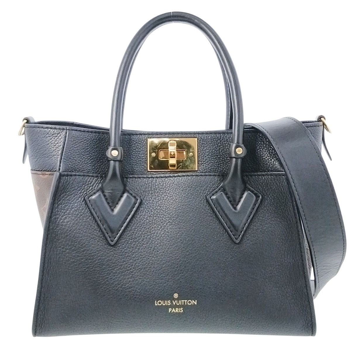 LOUIS VUITTON ルイ・ヴィトン オンマイサイド PM ハンドバッグ M57728 レザー モノグラム ブラック レディース【中古】