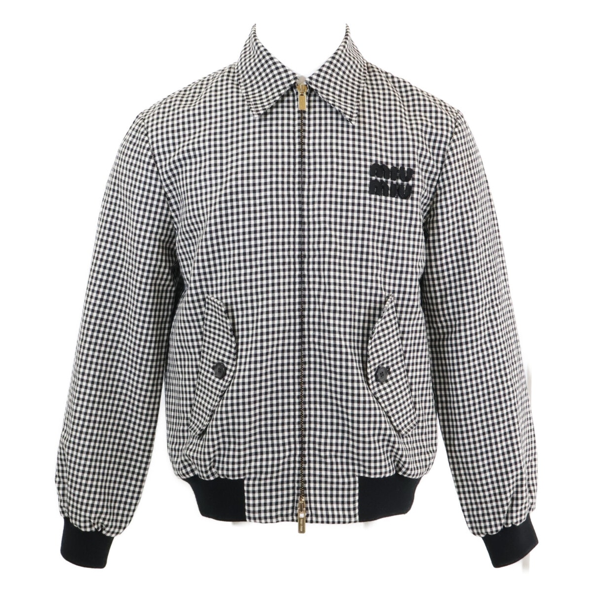 ミュウミュウ 【美品/国内正規/23年製】ML1001 S232 ギンガムチェック ウールxモヘア ジップアップ ブルゾン 36