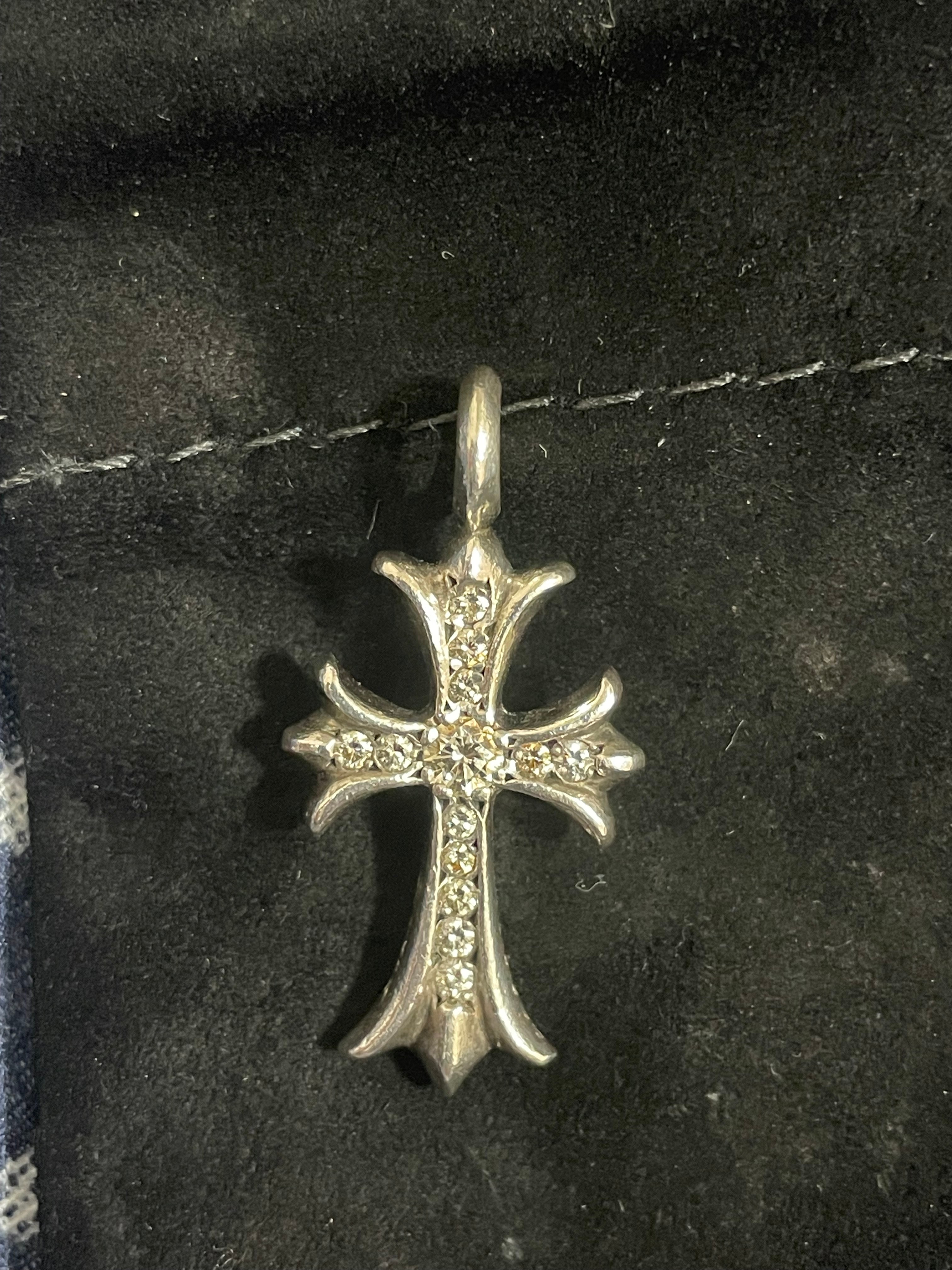 Chrome Hearts Tiny Fat Cross Pave Diamond Charm "Silver"