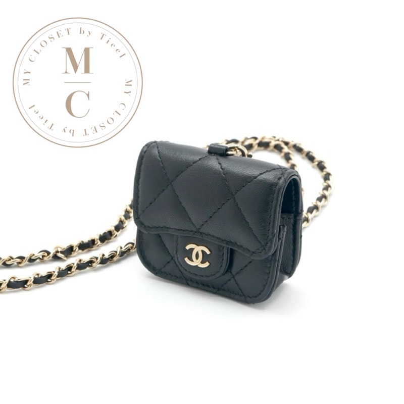シャネル CHANEL ネックレス ペンダント チョーカー ブラック ゴールド ココマーク マトラッセ airpodsケース チェーン