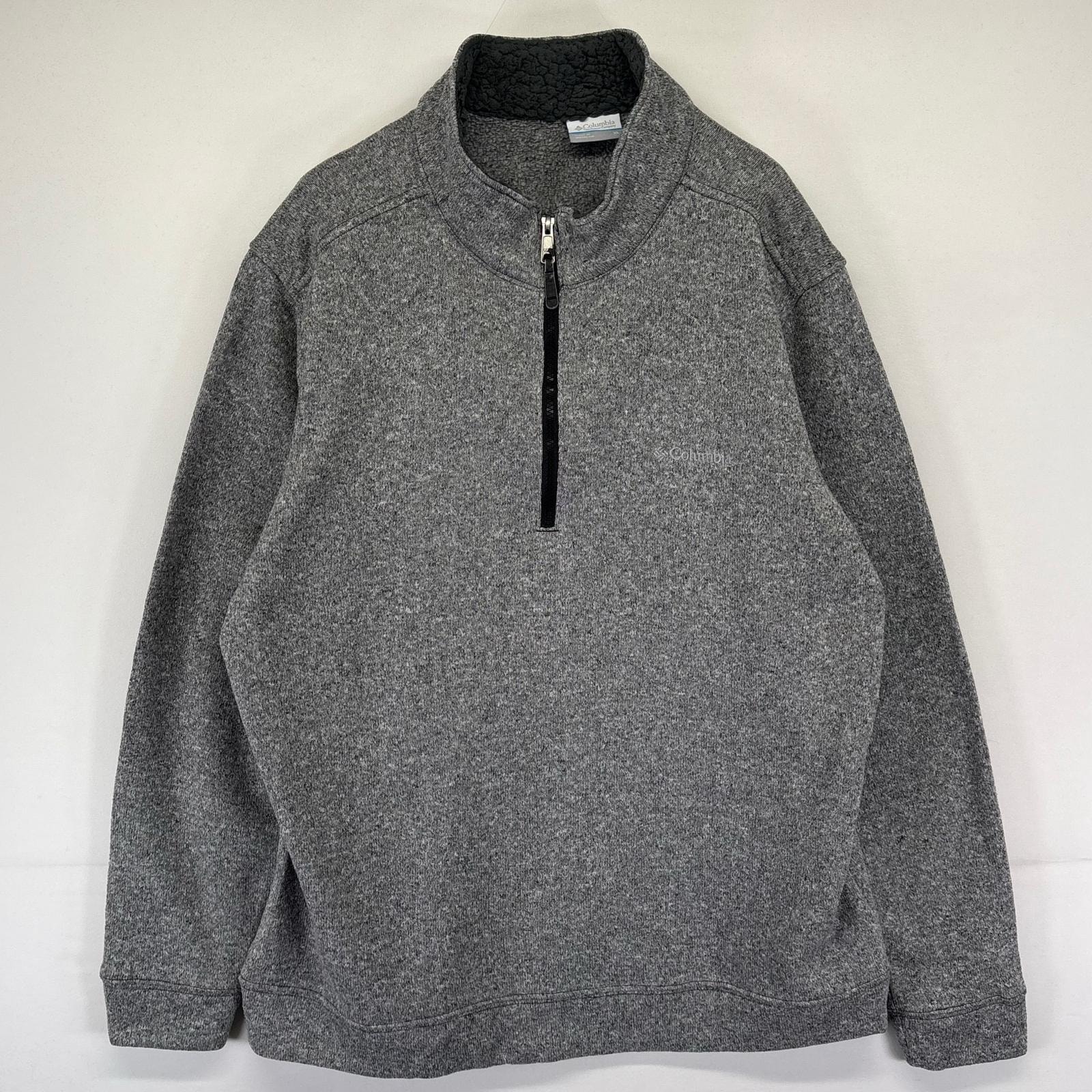 古着 コロンビア Columbia フリース ニット ハーフジップ プルオーバー 大きいサイズ ワンポイントロゴ XL  グレー系 メンズ