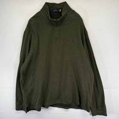古着 ポロ・ラルフローレン POLO RALPH LAUREN スウェット ハーフジップ プルオーバー ワンポイント刺繍ロゴ 2XL グリーン系 メンズ
