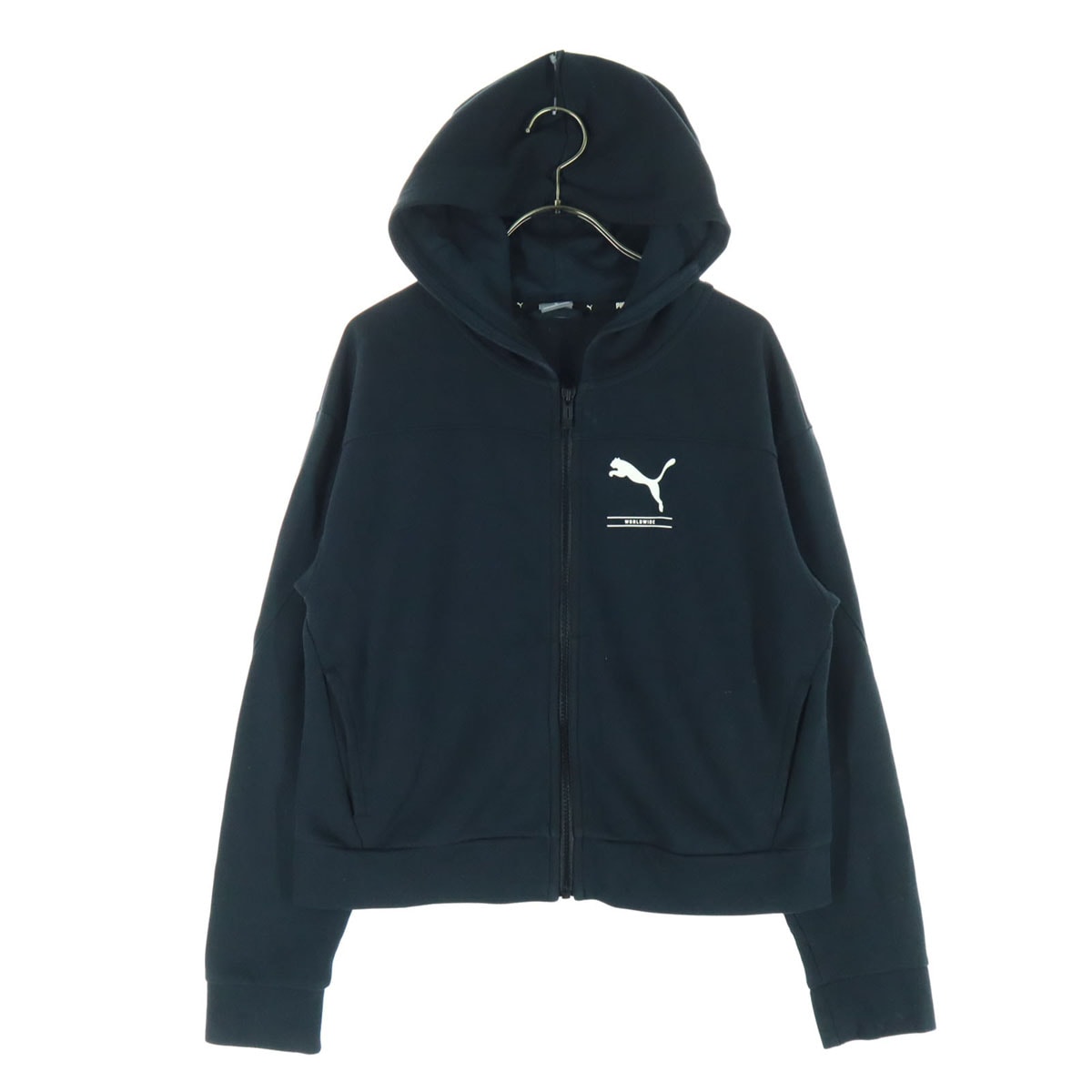 PUMA プーマ ロゴプリント 長袖 ジップパーカー M ブラック