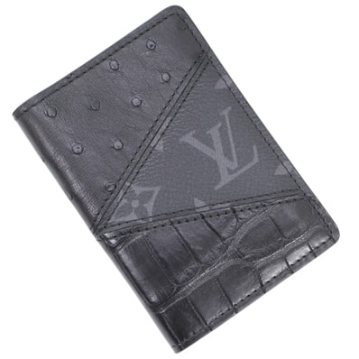 Louis Vuitton Pocket Organizer Ostrich & Crocodile Card Case Monogram Eclipse "Noir"