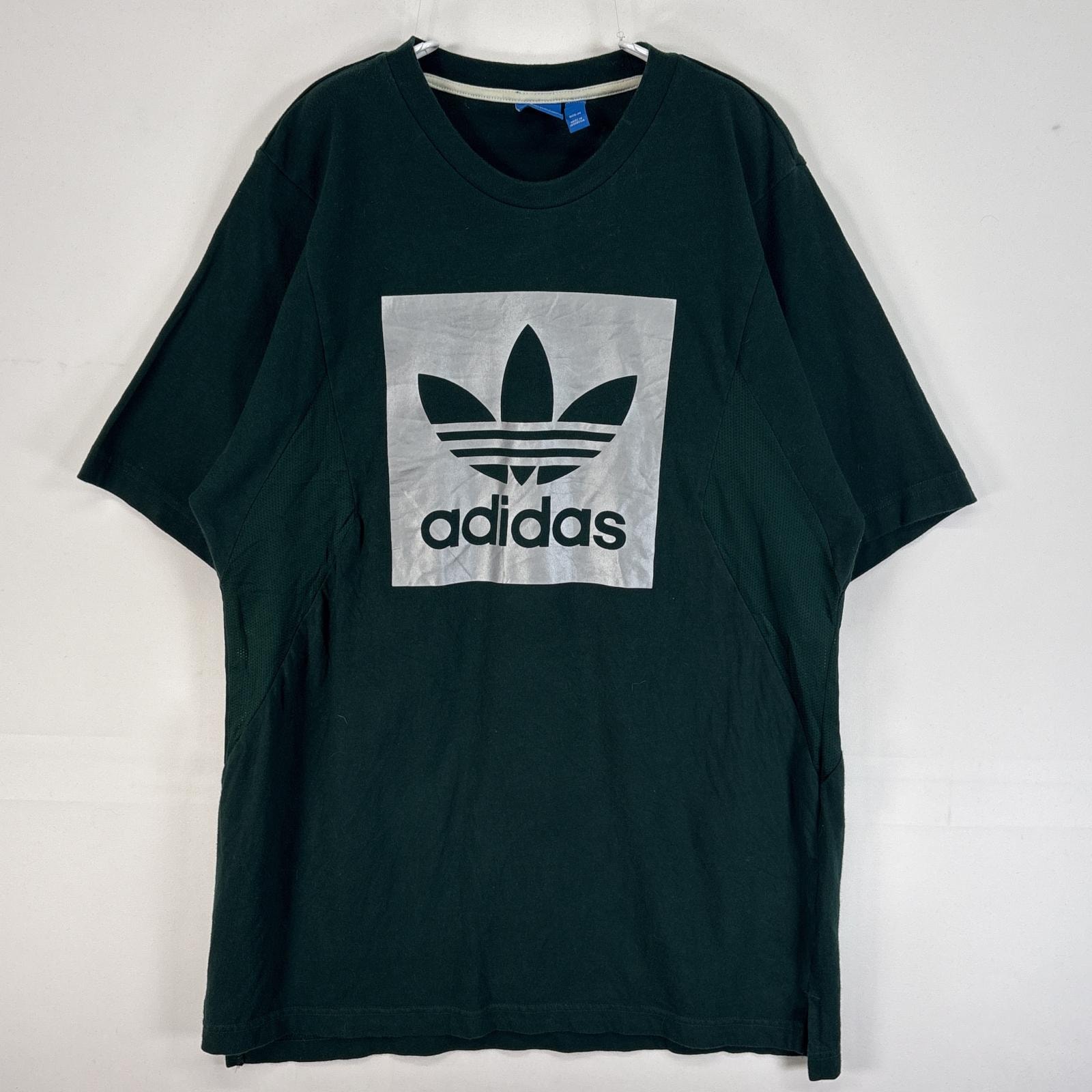 古着 アディダス adidas 半袖Tシャツ プリント ロゴ メッシュ 肉厚 M グリーン メンズ