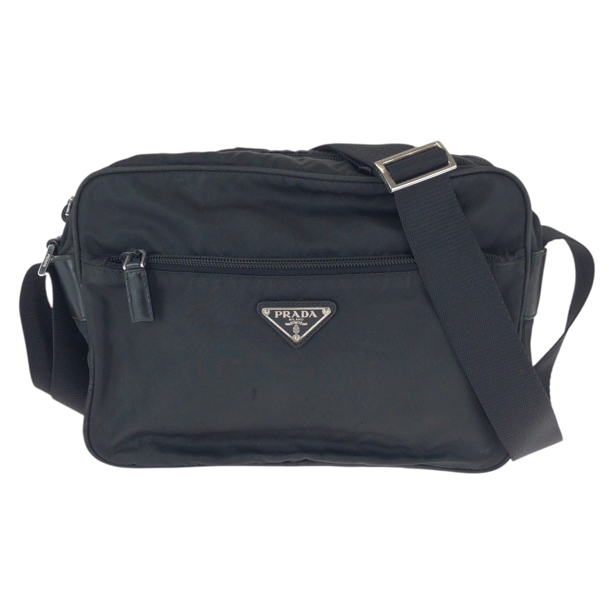 美品 PRADA プラダ テスート 三角ロゴプレート ブラック 黒 シルバー金具 ナイロン レザー/ ショルダーバッグ メッセンジャーバッグ 600680 【中古】