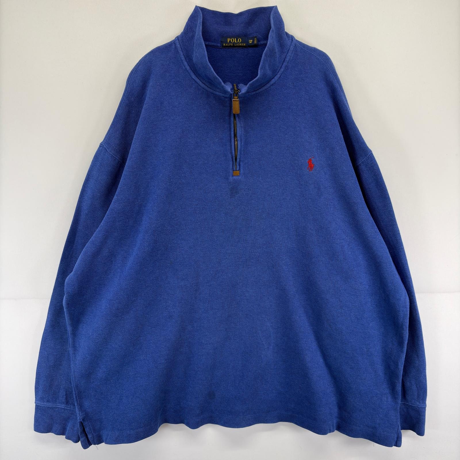 古着 ポロ・ラルフローレン POLO RALPH LAUREN ニット ハーフジップ ワンポイントロゴ 大きいサイズ トレーナー 2XB BIG  ブルー メンズ