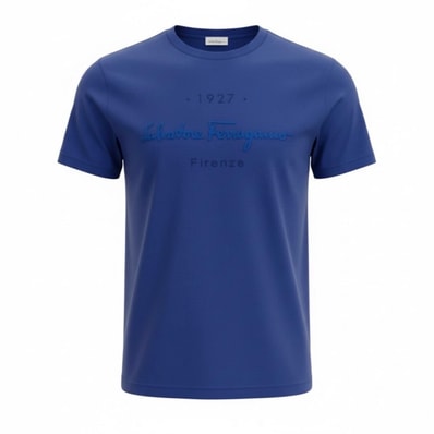Salvatore Ferragamo サルヴァトーレフェラガモ ブランドロゴTシャツ ブルー コットン 半袖Tシャツ A3-00160 【中古】