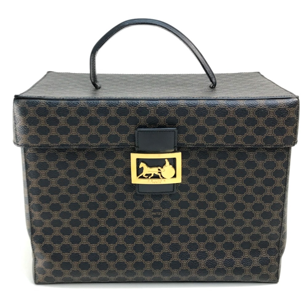 セリーヌ CELINE マカダム ロゴ 馬車金具 カバン ハンドバッグ メイクボックス バニティバッグ PVC/レザー ダークブラウン