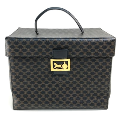 セリーヌ CELINE マカダム ロゴ 馬車金具 カバン ハンドバッグ メイクボックス バニティバッグ PVC/レザー ダークブラウン