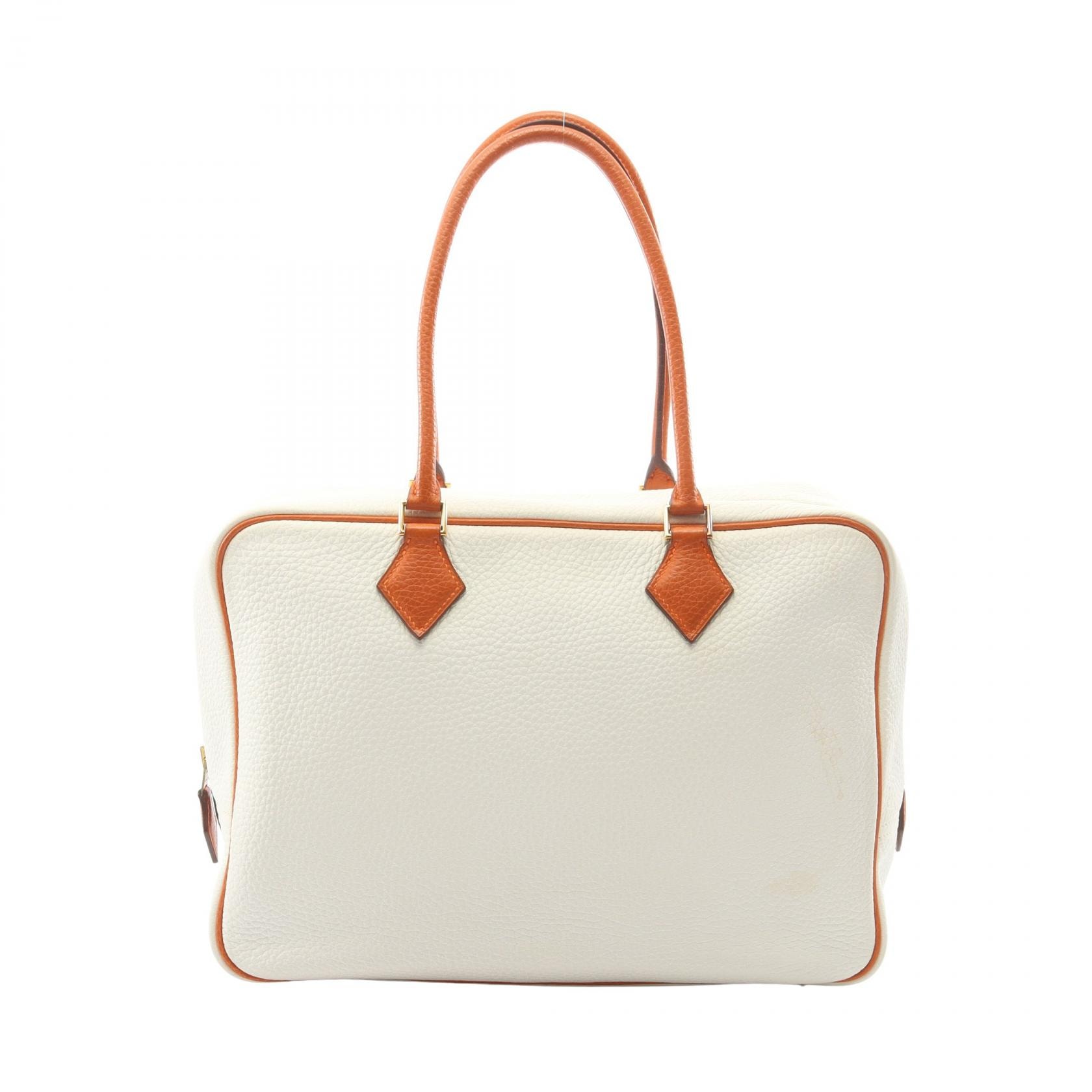 エルメス HERMES プリュム32 バイカラー ハンドバッグ バッグ レザー トリヨンクレマンス トリヨンクレマンス ポティロン □I刻印(2005年製造) レディース ホワイト系 / オレンジ系 【中古】