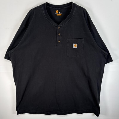 古着 カーハート Carhartt 半袖Tシャツ ワンポイント ロゴ ヘンリーネック 大きいサイズ 3XL ブラック 無地 メンズ