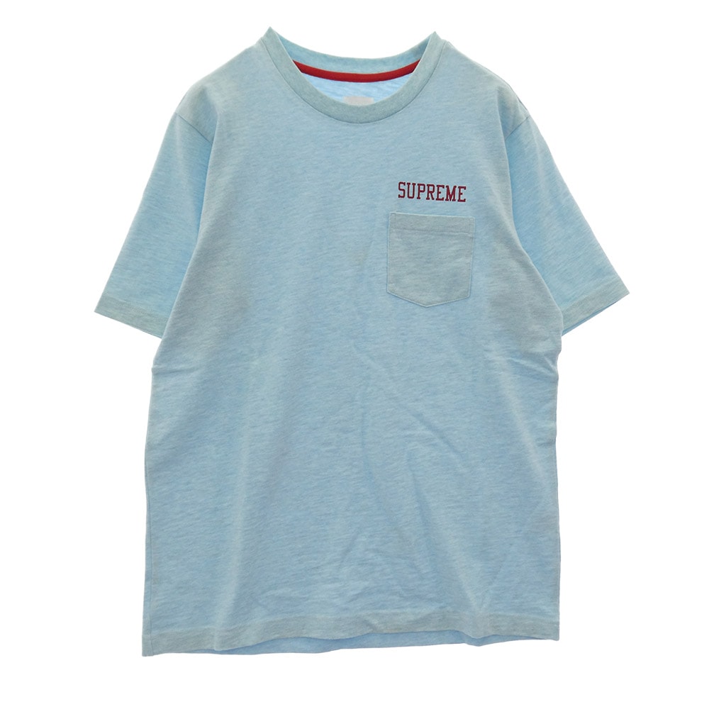 Supreme シュプリーム Tシャツ 14AW Pocket Tee ポケット ロゴ プリント 半袖カットソー Tシャツ ライトブルー系 M【中古】