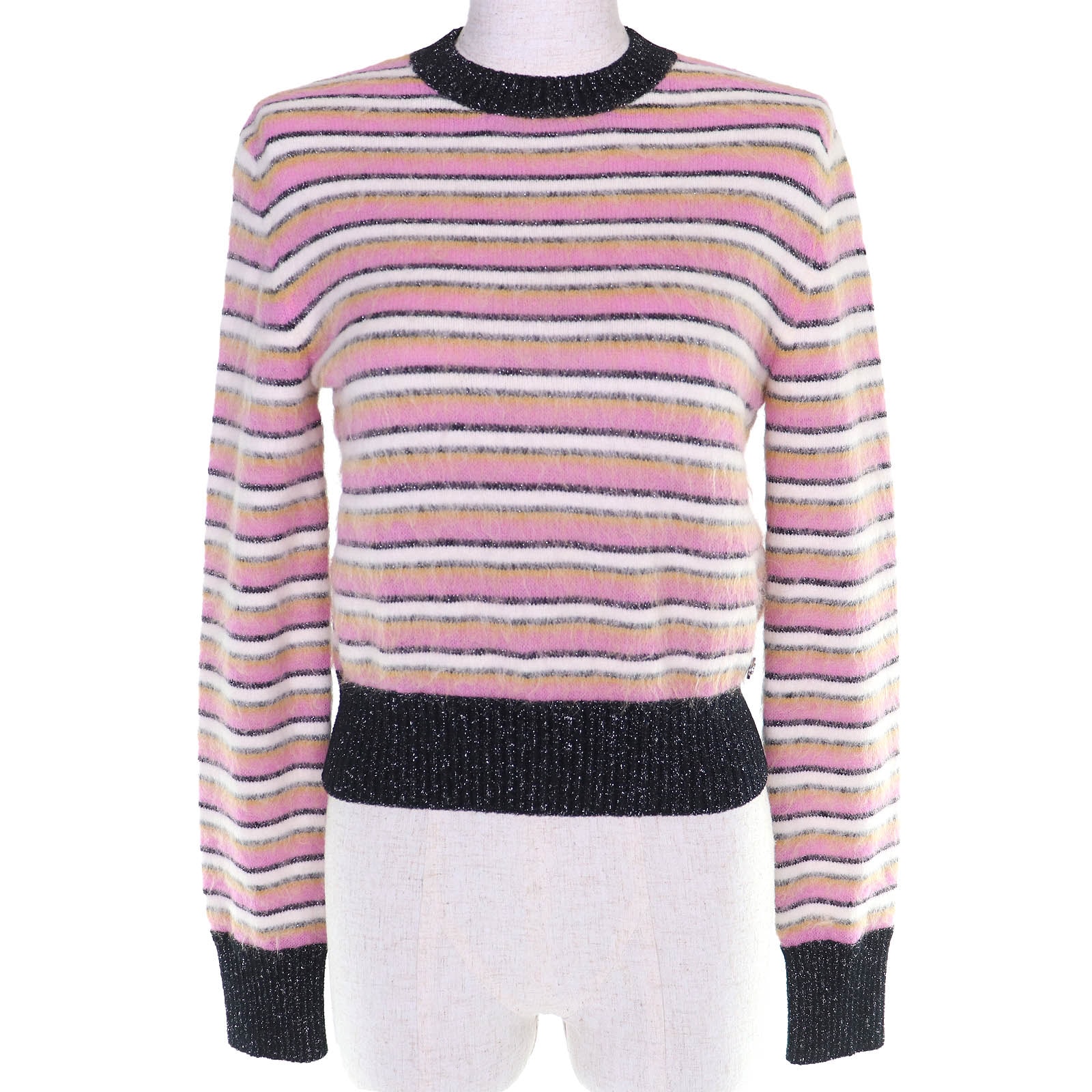 極美品 シャネル ココマークプ ボーダー柄 ニット ピンク 36 P72906