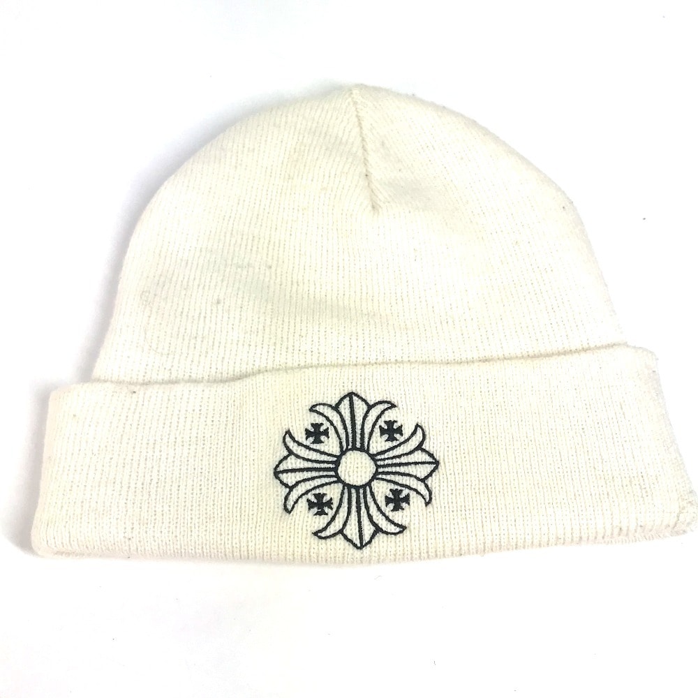 クロムハーツ CHROME HEARTS ロゴ ビーニー 帽子 ニット帽 ニットキャップ ニット帽 アクリル ホワイト