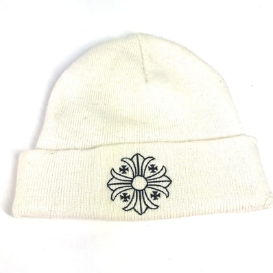 クロムハーツ CHROME HEARTS ロゴ ビーニー 帽子 ニット帽 ニットキャップ ニット帽 アクリル ホワイト