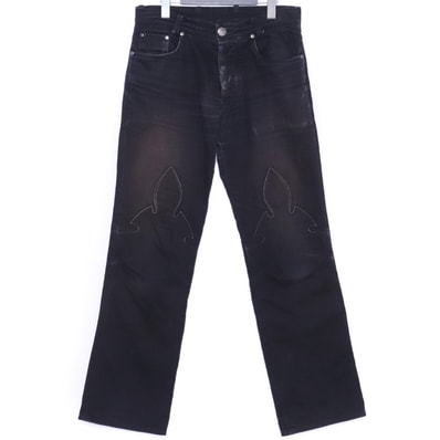 Chrome Hearts Flare Knee Scroll Label Horseshoe Button 5P Denim Pants "Black"