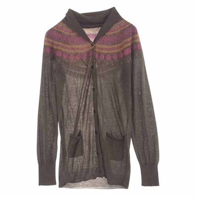 ISSEY MIYAKE イッセイミヤケ カーディガン HA03KJ311 HaaT ハート ジャカード ウール コットン ロング ショール カーディガン ブラウン系 2【中古】