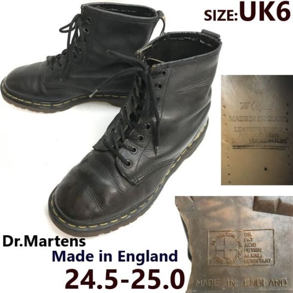 80s-90s/Vintage/イングランド製★ドクターマーチン/Dr.Martens★本革/8ホール/ワークブーツ【UK6/24.5-25.0/黒】Leather/Boots◆bWB88-32