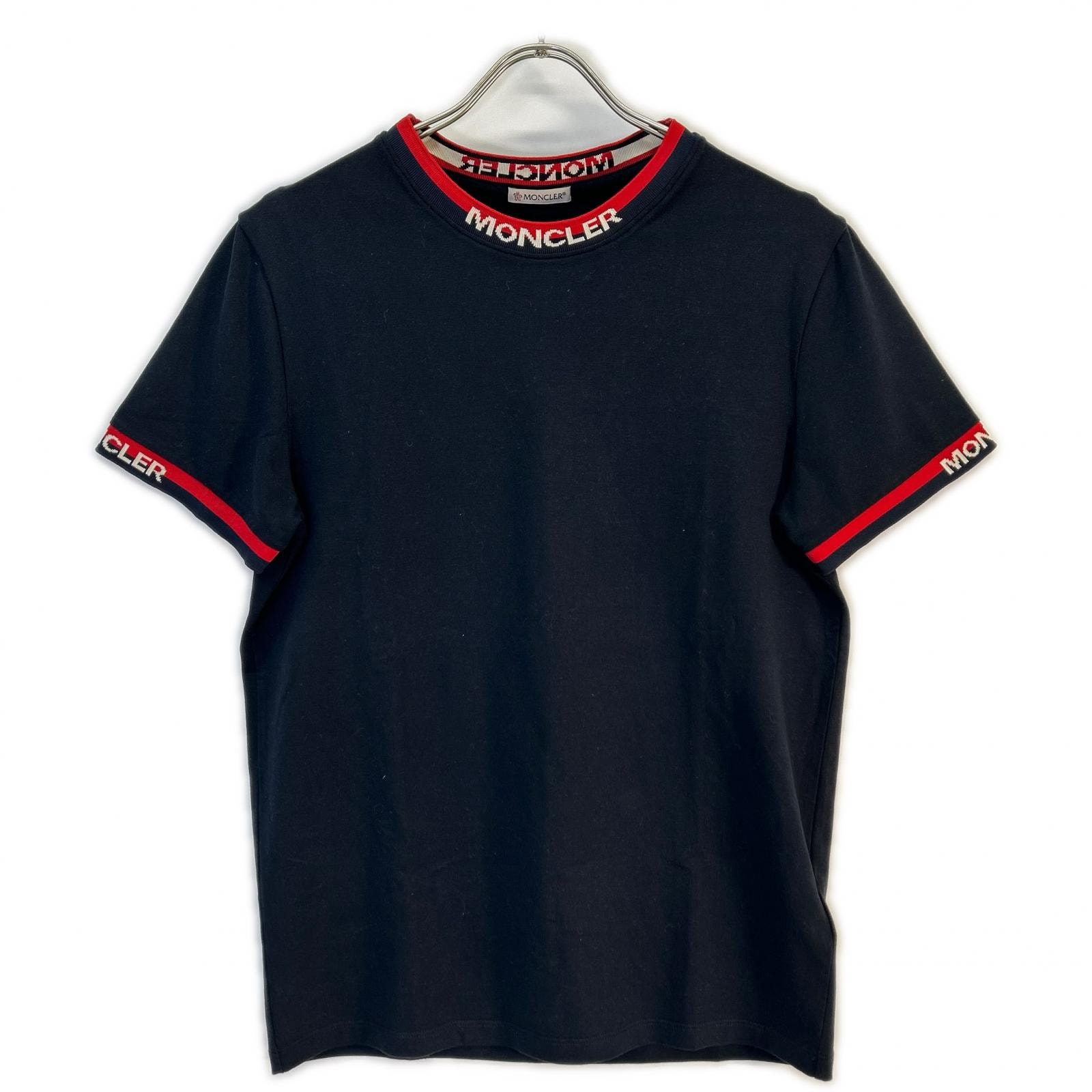 モンクレール ネイビー×レッド ロゴライン Tシャツ S