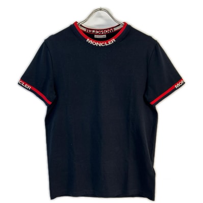 モンクレール ネイビー×レッド ロゴライン Tシャツ S