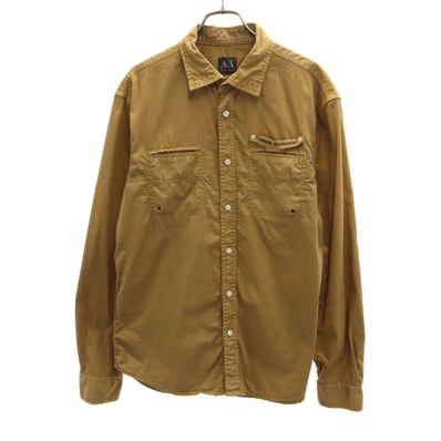 ARMANI EXCHANGE アルマーニエクスチェンジ 長袖 コットンシャツ M キャメル エルボーパッチ