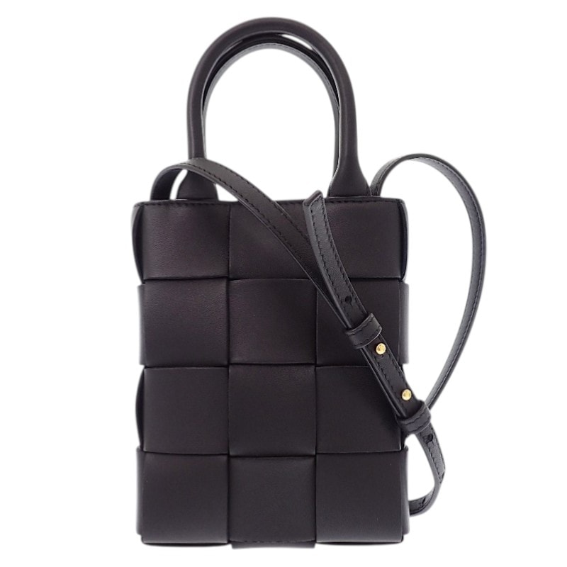 ボッテガヴェネタ BOTTEGA VENETA ミニ カセットトート 747755_VMAY1_8425 2WAYバッグ ラムスキン ブラック レディース メンズ【中古】【Aランク】