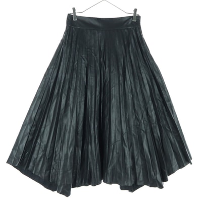 美品 ZARA ザラ ミモレ丈 フェイクレザー プリーツスカート M ブラック