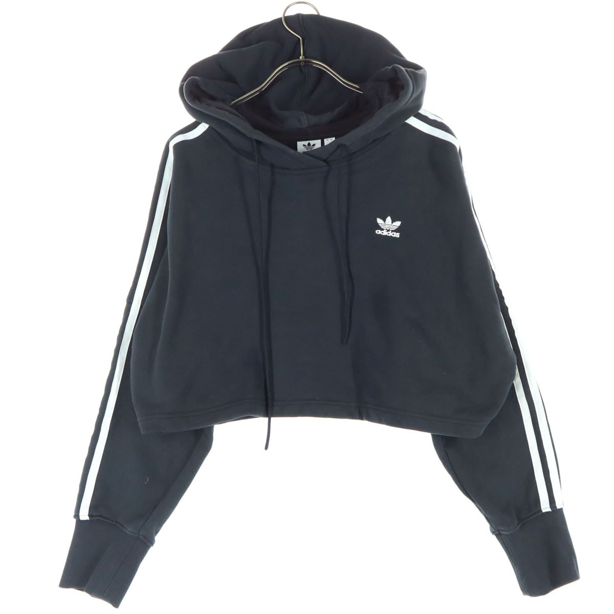 adidas アディダス ロゴ刺繍 トレフォイルロゴ 長袖 スウェットパーカー S ブラック