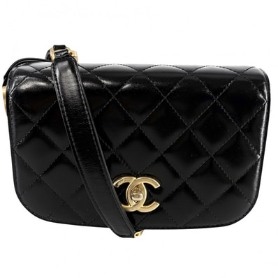 CHANEL シャネル ショルダーバッグ ミニマトラッセ チェーン ターンロック 肩掛け 斜め掛け Mini Matelasse ココマーク レザー スエード ブラック 黒 ゴールド金具 レディース【中古品】