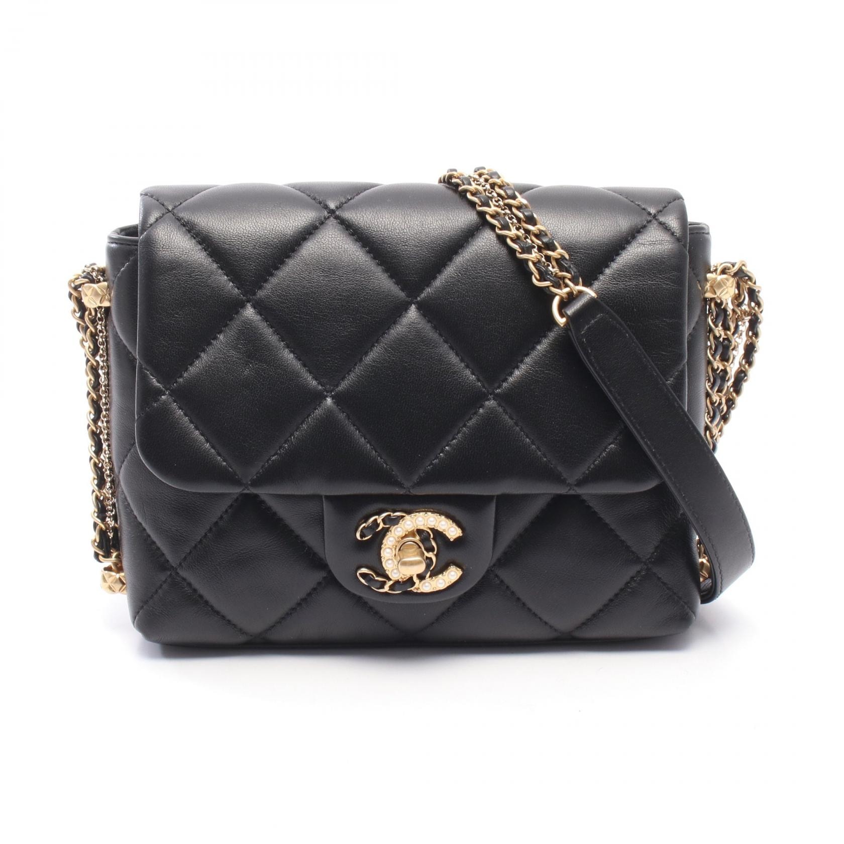 シャネル CHANEL マトラッセ スモールフラップ ショルダーバッグ バッグ ラムスキン(羊革) レディース ブラック系 【中古】