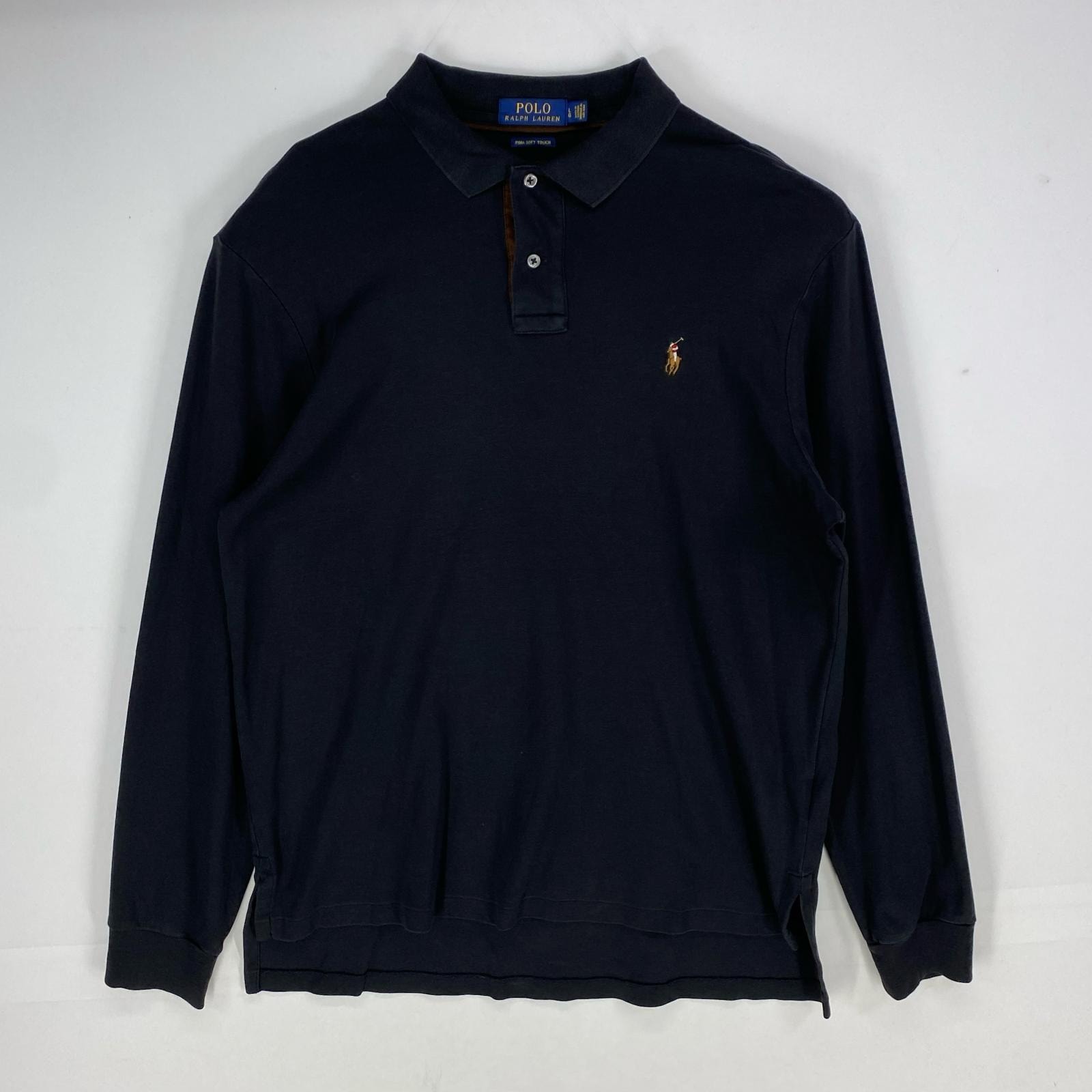 古着 ポロ・ラルフローレン POLO RALPH LAUREN 長袖シャツ ワンポイント刺繍 ロゴ ポロシャツ L  ブラック系 メンズ