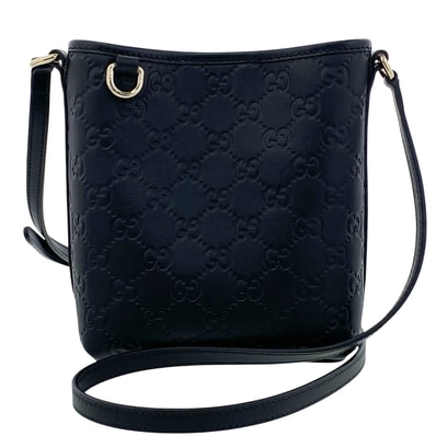 GUCCI グッチ GGエンブレム ナノ バケットバッグ ショルダーバッグ 847090 AAFDV 1000 レザー ブラック レディース【中古】