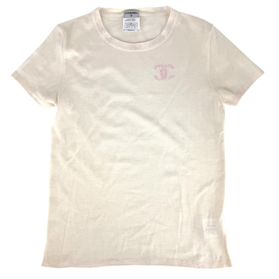 CHANEL シャネル 半袖Tシャツ ココマーク アパレル 服 トップス 38 ベージュ ピンク コットン カシミヤ エリートポリエステル レディース 夏 美品【中古品】
