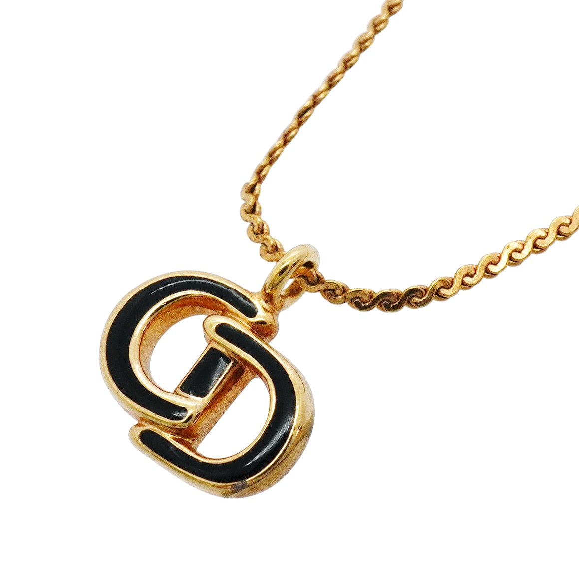 ★SALE【6jhb0108】クリスチャンディオール ネックレス CDロゴ GPメッキ ゴールド ブラック【中古】レディース