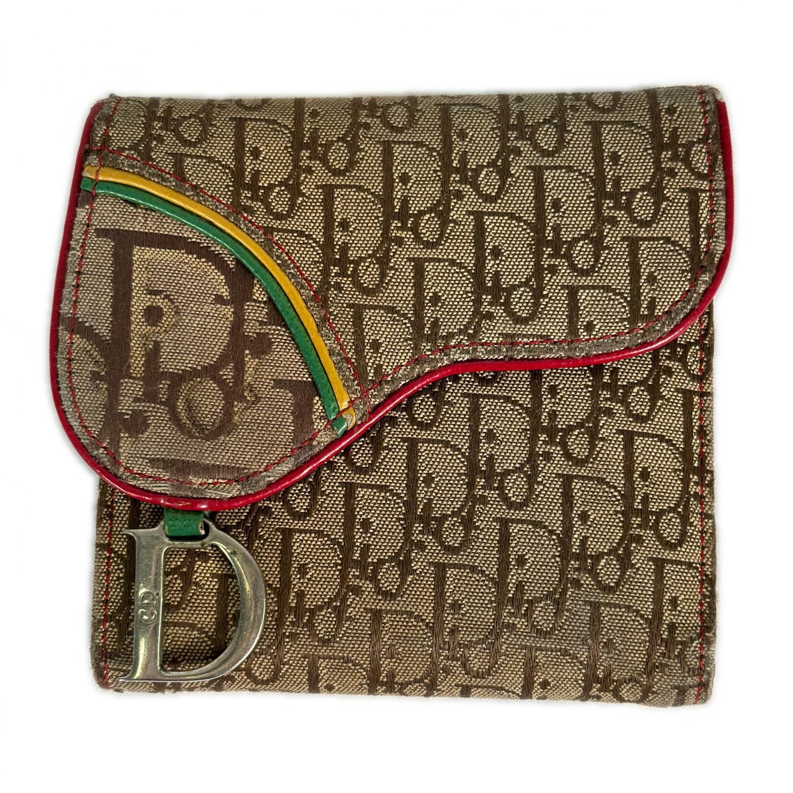 Dior ディオール 折り畳み財布 トロッター ラスタ サドル Dチャーム ベージュ レッド 財布 小物 ユニセックス