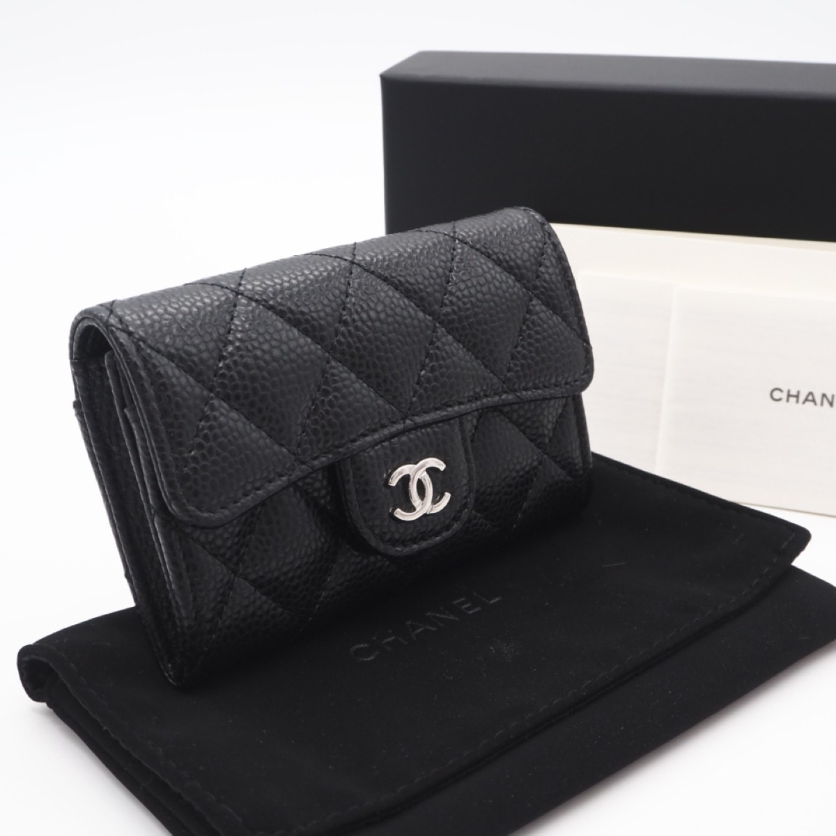 極美品 CHANEL シャネル マトラッセ クラシック フラップ カードケース AP0214 カードケース ブラック キャビアスキン レディース