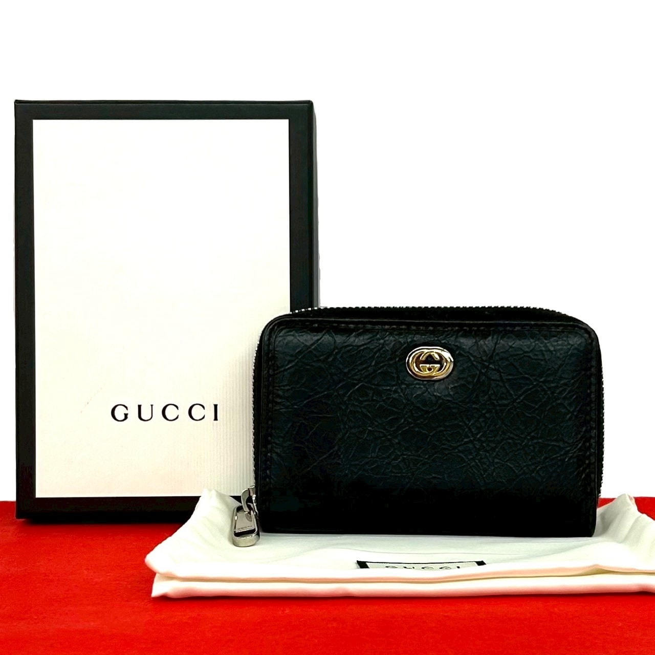 GUCCI グッチ インターロッキングG コインケース ロゴ 金具 レザー コインケース ブラック
 31663