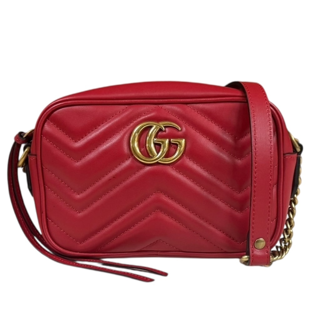 グッチ GGマーモント ショルダーバッグ レザー 448065 レッド レディース GUCCI 中古