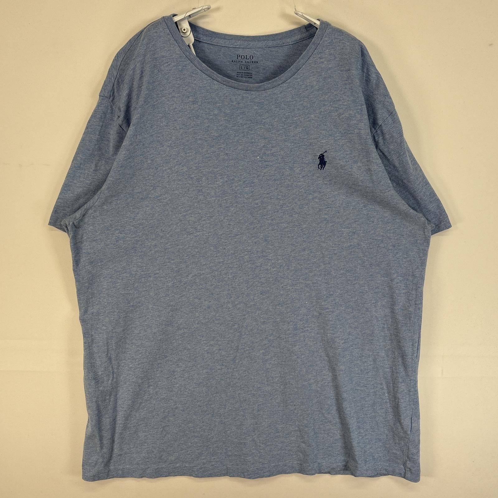 古着 ポロ・ラルフローレン POLO RALPH LAUREN 半袖Tシャツ ロゴ 刺繍 クルーネック シングルステッチ L 水色 無地 メンズ