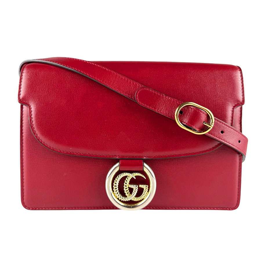 グッチ GUCCI ショルダーバッグ GGマーモント レザー レッド レディース 589474【中古】 z8670