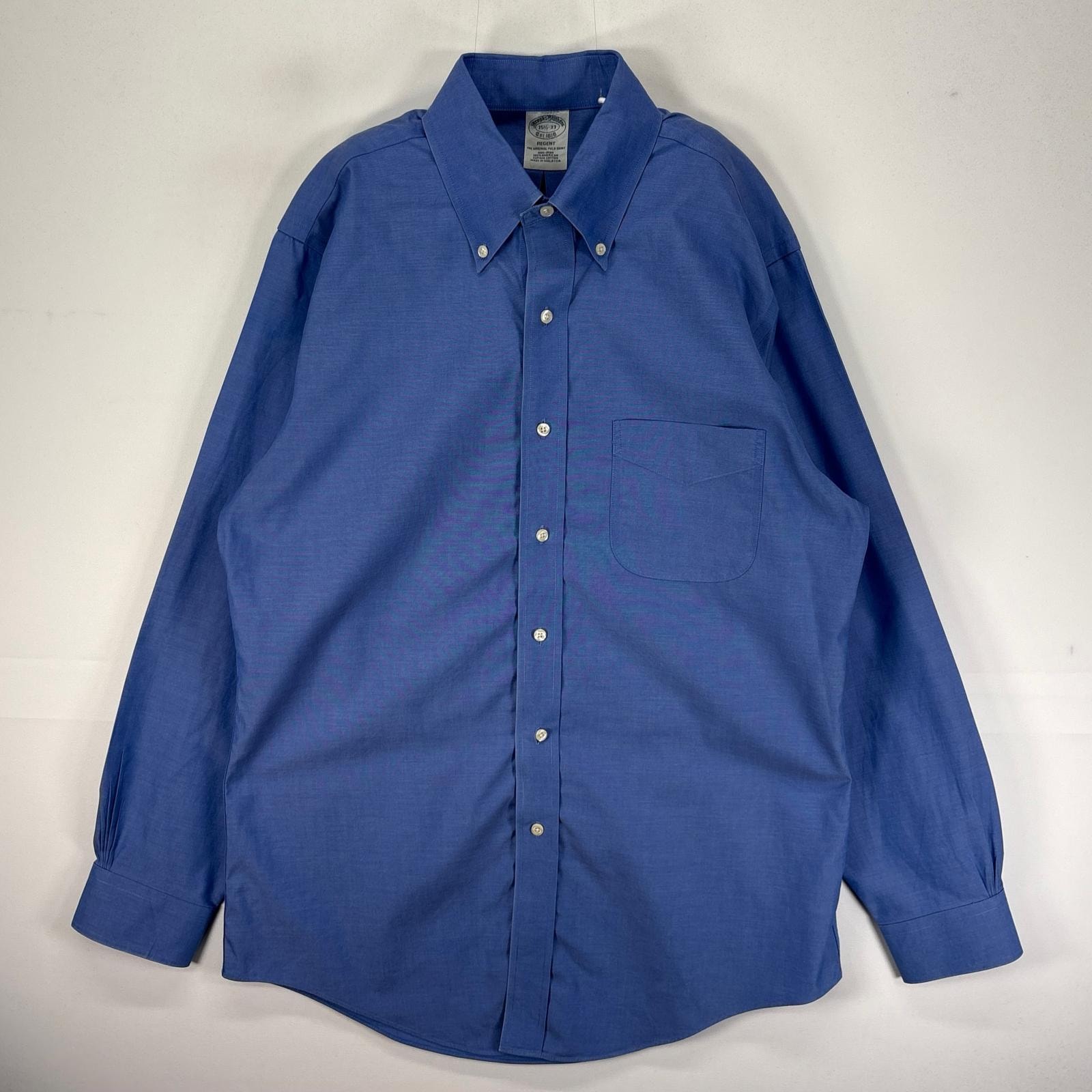 古着 ブルックスブラザーズ Brooks Brothers 長袖シャツ ボタンダウン 1818 胸ポケット M ブルー系 無地 メンズ
