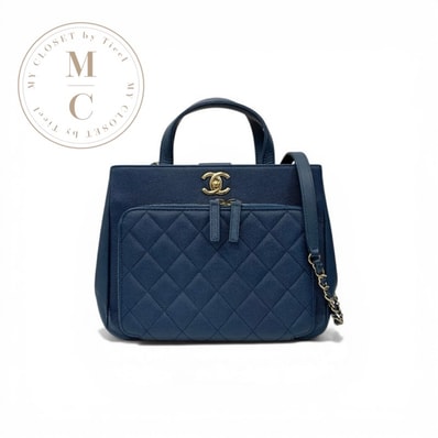 シャネル CHANEL ハンドバッグ ブルー ゴールド ビジネスアフィニティ キャビアスキン ターンロック ココマーク 2way ショルダーバッグ