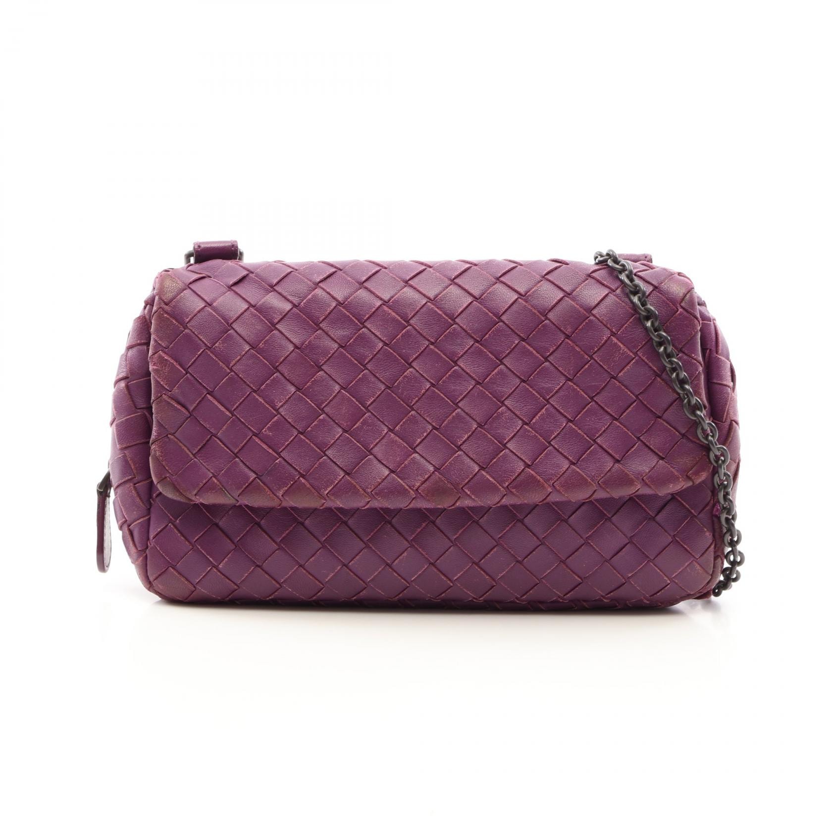 ボッテガヴェネタ BOTTEGA VENETA イントレチャート ショルダーバッグ バッグ レザー レディース パープル系 【中古】