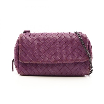 ボッテガヴェネタ BOTTEGA VENETA イントレチャート ショルダーバッグ バッグ レザー レディース パープル系 【中古】