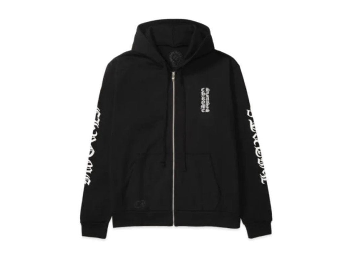 Chrome Hearts Vertical Logo Fleece Zip Up Hoodie "Black"
