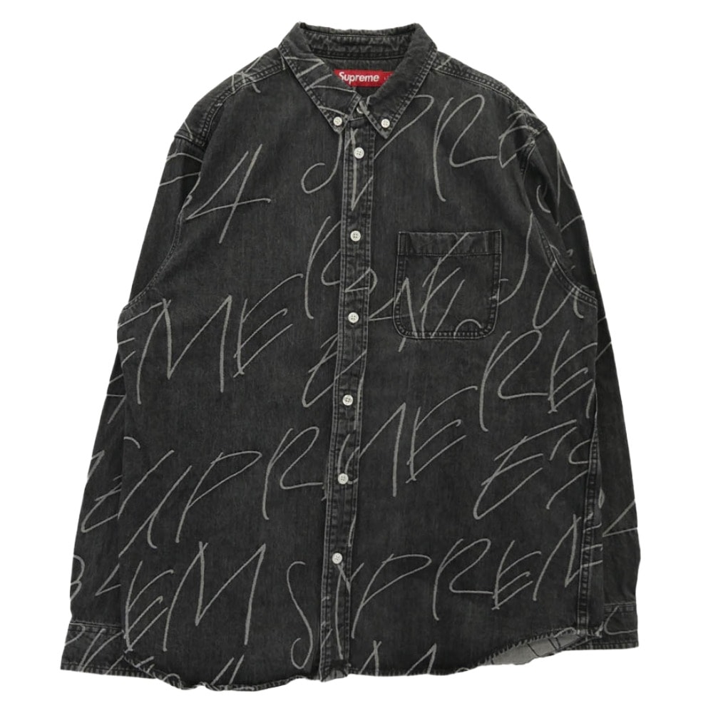 Supreme シュプリーム その他トップス 23AW Handwriting Jacquard Denim Shirt ハンドライティング ジャガード 長袖 デニム シャツ ブラック系 L【中古】