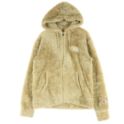 美品 Champion チャンピオン 英字 長袖 フーディジャケット M ブラウン ボア