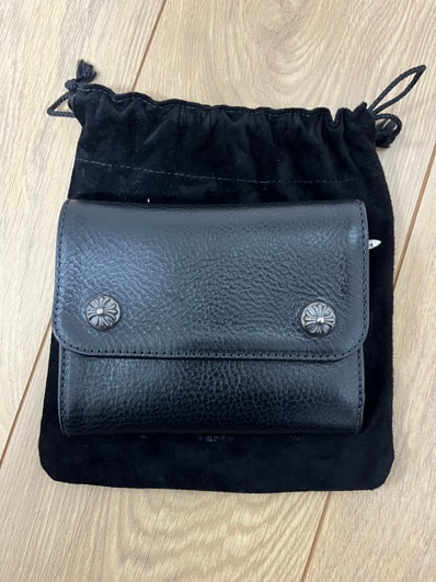 Chrome Hearts Wave Mini Cross Ball Button Leather Wallet "Black/Silver"